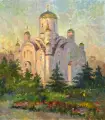 Картина. Надежда Кущева Закат, Храм Ксении Петербургской, двп, масло, 65х57 см. Авторская живопись.