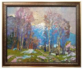 Картина. Александр Филиппов. Апрель, Теберда. Холст, масло. 40х50 см. Авторская живопись.