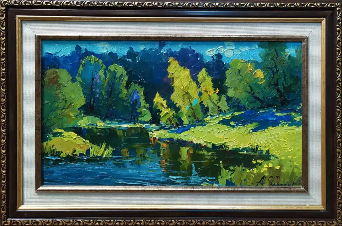Картина. Александр Филиппов. Солнечный день в мае, картон, масло, 20х35 см. Авторская живопись.