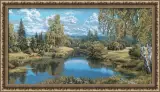 Гобелен в раме. Пейзаж с березами. 40х76 см