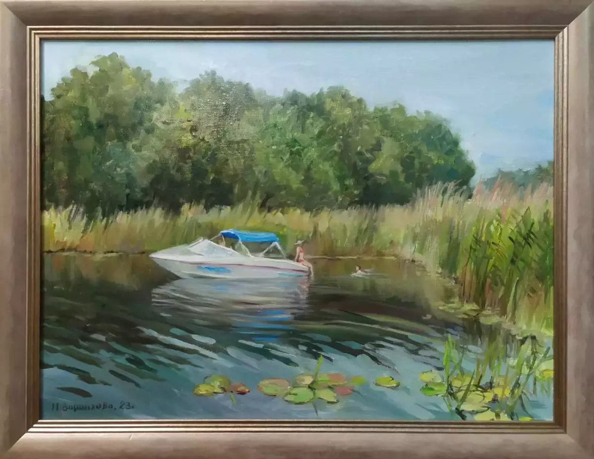 Картина. Наталья Воронкова Отдых на реке холст, картон, масло, 30х40 см, габ 36х46 см. Авторская живопись.