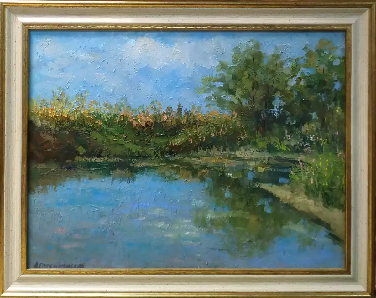 Картина. Лолита Серебрянская-Симонян Река Осередь, картон, масло, 30х40 см, габ. 38х48. Авторская живопись.