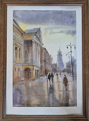Картина. Авторская живопись. Нелли Фролова. Прогулка по проспекту. Бум акв 30х20 см