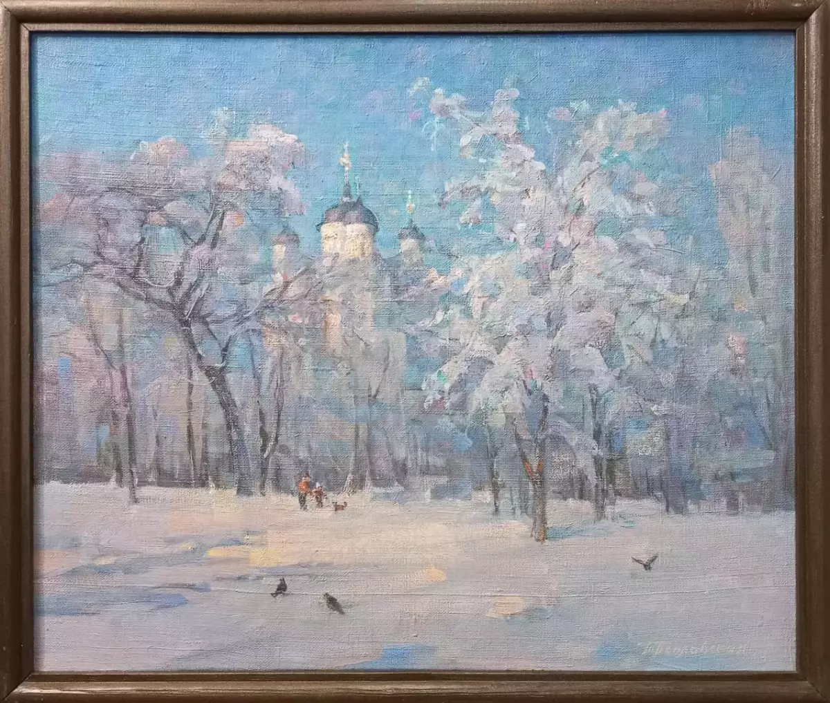 Картина. Татьяна Поплавская. В зимнем парке. Холст, масло. 45х55 см.. Авторская живопись.