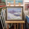 Картина. Александр Поплавский. Солнечный день зимы. Оргалит, масло. 25х34 см. Авторская живопись.