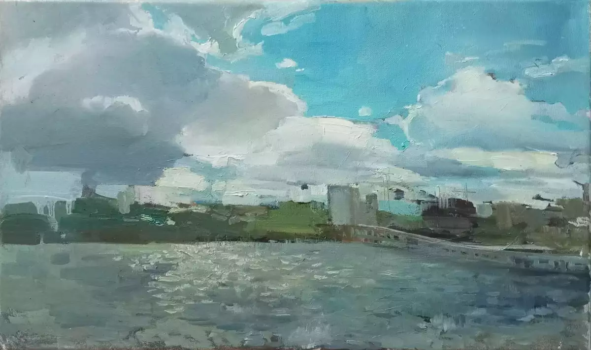Картина. Анастасия Голубцова. Вид на правый берег. Холст, масло. 30х50 см. Авторская живопись.