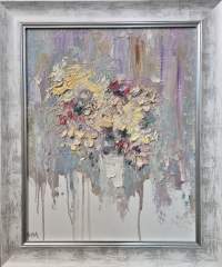 Картина. Инна Москалева. Дождевые цветы. Холст, картон, масло. 50х40см. Авторская живопись.