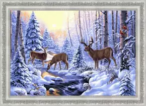 Гобелен в раме. Костромской заповедник олени. 42х64 см