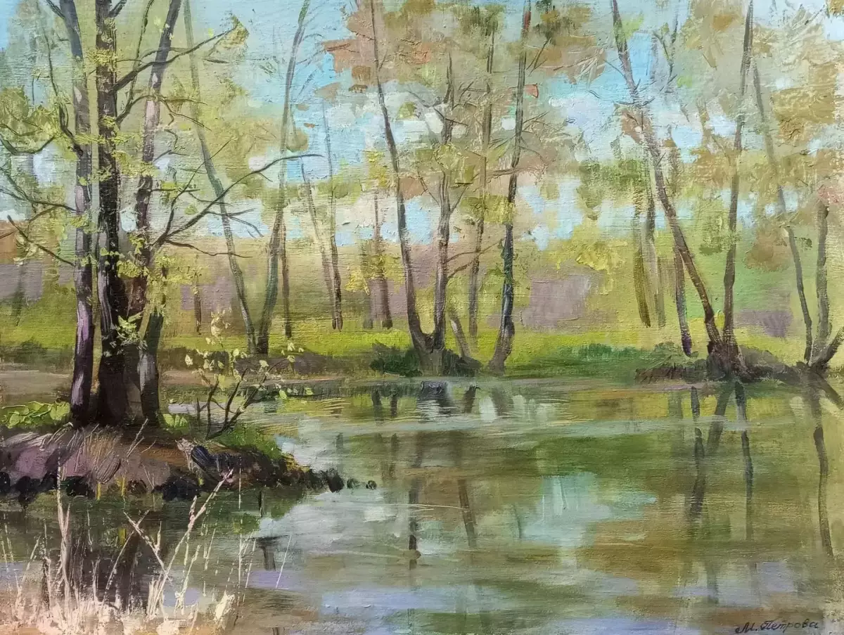 Картина. Петрова Мария Разгар весны, картон, масло 34х44 см. Авторская живопись