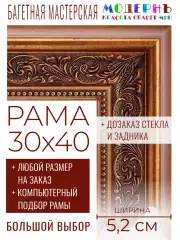 Рама багетная 30x40 для картин и зеркал - 5,2 см, классическая, пластиковая, с креплением, без стекла, М-2-3