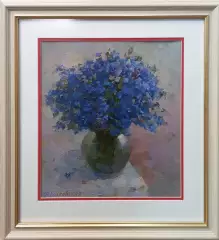 Картина. Татьяна Поплавская. Васильки. Картон, масло. 29х27 см. Авторская живопись.