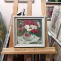Картина. Лолита Серебрянская-Симонян. Астры. Картон, масло. 23х23 см. Авторская живопись.