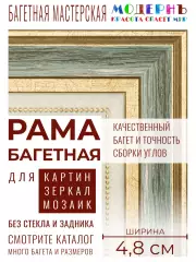 Рама багетная 40x50 для картин и зеркал, изумрудная-золотая - 4,8 см, классическая, пластиковая,  с креплением, 715-16