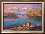 Картина. Александр Филиппов. На закате Калязин. Холст, масло. 35х50 см. Авторская живопись.
