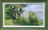 Картина. Михаил Петров У реки, этюд 2019г, картон, масло, 22х41 см. Авторская живопись.