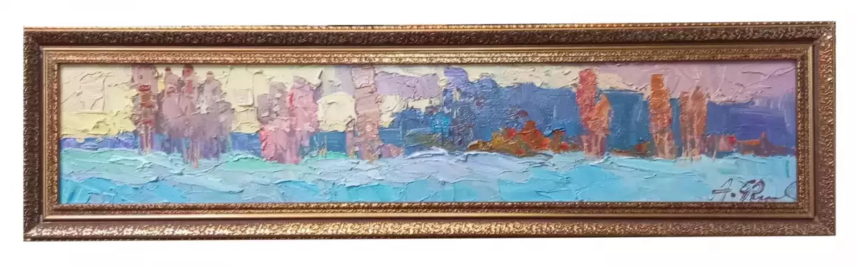 Картина. Александр Филиппов. Вечереет холст, масло. 12х60 см. Авторская живопись.