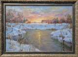 Картина. Виктор Бойченко. Зимний закат. Картон, масло. 35х50 см. Авторская живопись.