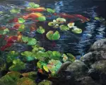 Картина. Курилёнок Евгения. Немного карпов в холодной воде. Акрил, холст. 40х50 см. Авторская живопись.