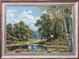 Гобелен в раме. Пейзаж с лебедями габ 55х75 см