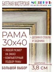 Рама багетная 30x40 для картин и зеркал - 3,8 см, классическая, пластиковая, с креплением, без стекла, М-9-6