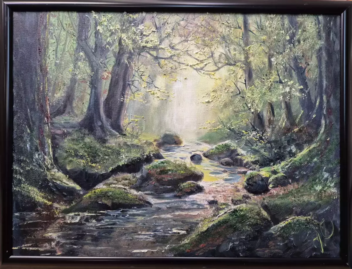 Картина. Курилёнок Евгения. Горный ручей. Холст, масло. 30х40 см. Авторская живопись.