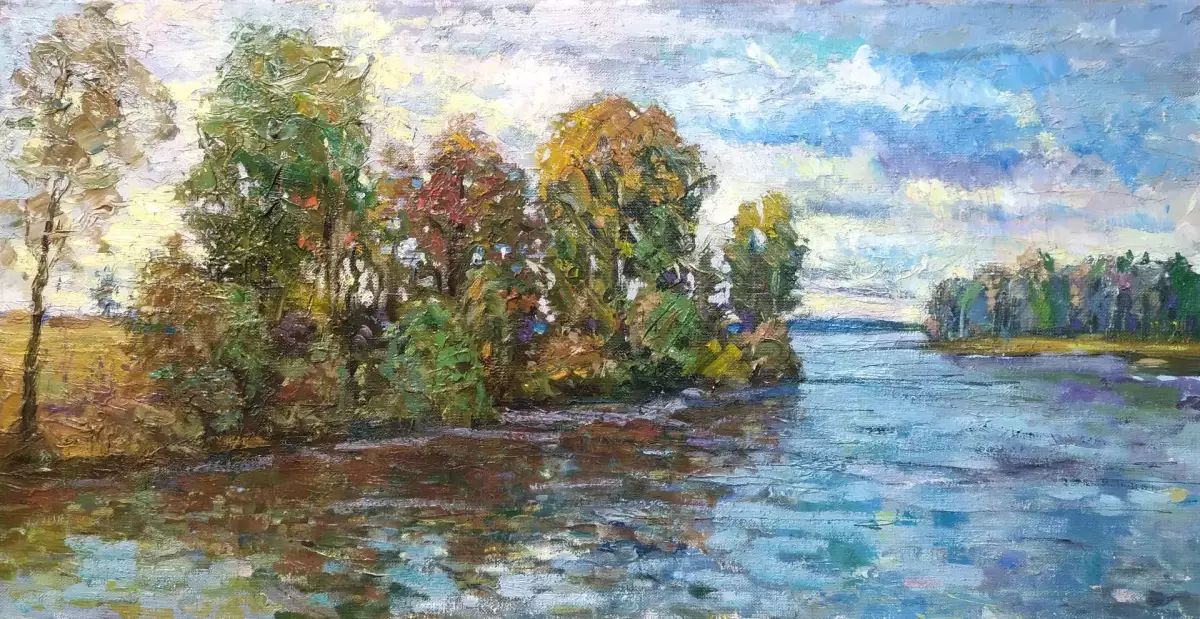 Картина. Сергей Савосин Залив. Дон, холст, масло, 30х60 см. Авторская живопись.