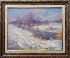 Картина. Александр Поплавский. Солнечный день зимы. Оргалит, масло. 25х34 см. Авторская живопись.