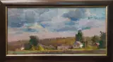 Картина. Александр Поплавский Майский вечер в Залесном картон, масло, 25х50 см. Авторская живопись.