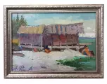 Картина. Александр Филиппов. Рыбацкие сараи. Картон, масло. 25х35 см. Авторская живопись.