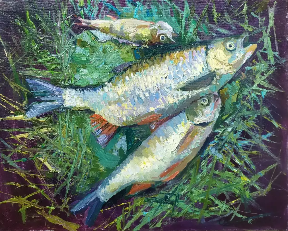 Картина. Светлана Володина Этюд с рыбой холст, масло, 40х50 см. Авторская живопись.