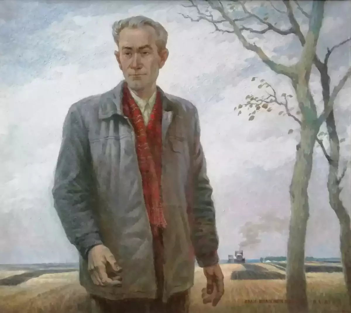 Картина. Василий Лосев. Портрет механизаторов Ивана Ивановича Козлова. Оргалит, масло. 80х90 см. Авторская живопись.
