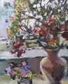 Картина. Надежда Кущева Зимние цветы, картон, масло, 48х38 см. Авторская живопись.