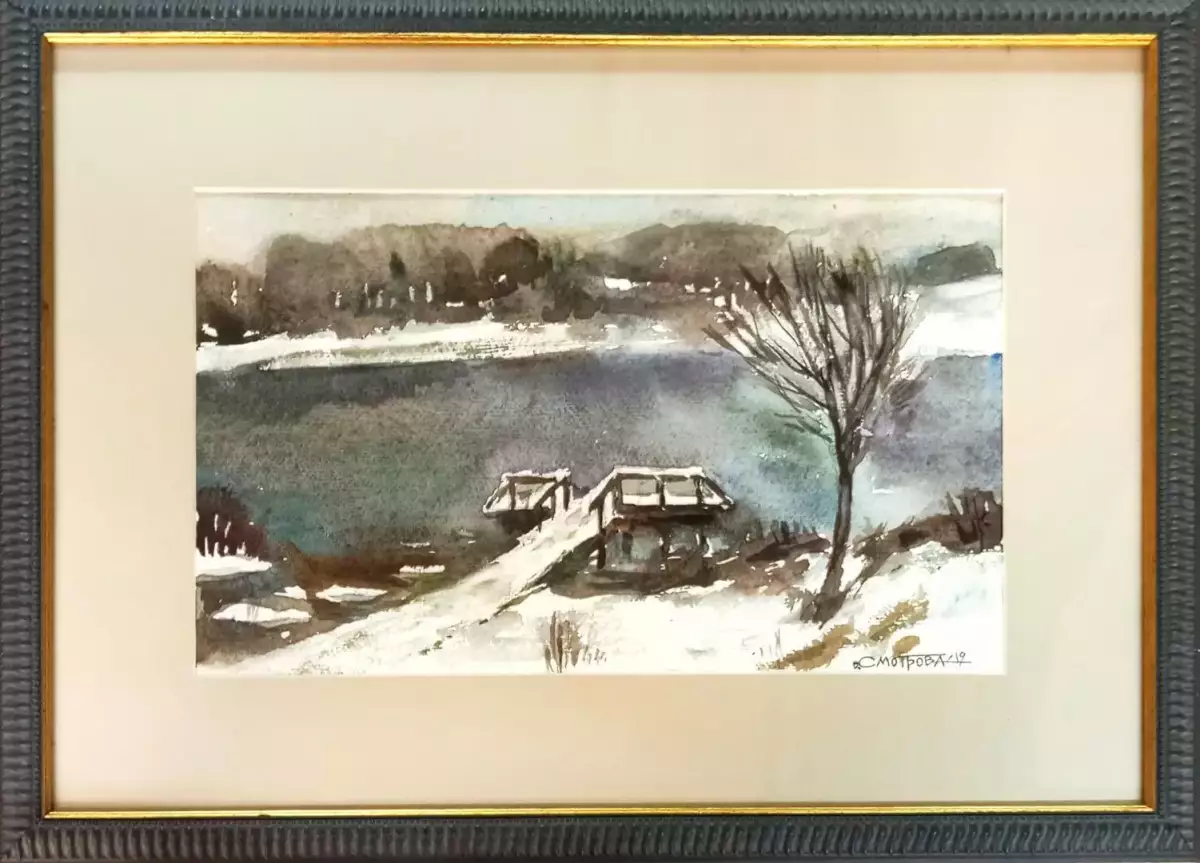 Картина. Оксана Смотрова. В Изборске мостик. Бумага, акварель. 21х33 см. Авторская живопись.