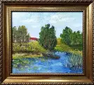 Картина. Роман Серебрянский. Летний мотив. Картон, масло. 20х18 см. Авторская живопись.