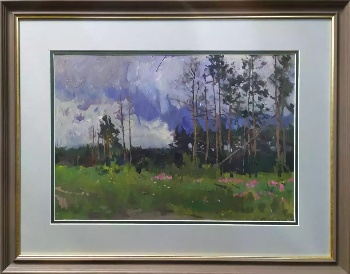 Картина. Евгений Кострюков Пасмурный день, картон, масло, 30х43 см. Авторская живопись.