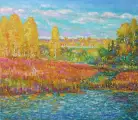Картина. Сулеков Юрий. Осень в плешках, оргалит, масло, 53х61. Авторская живопись.