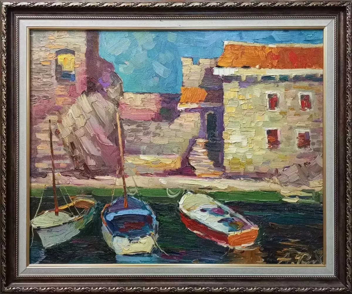 Картина. Александр Филиппов. После рыбалки, Черногория. Холст, масло. 40х50 см. Авторская живопись.