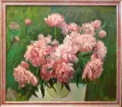 Картина. Надежда Кущева, Пионы, ДВП, масло, 64х71 см. Авторская живопись.
