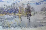 Картина. Александр Давыдов. Оттепель Воронеж, холст, масло, 35х54 см. Авторская живопись.