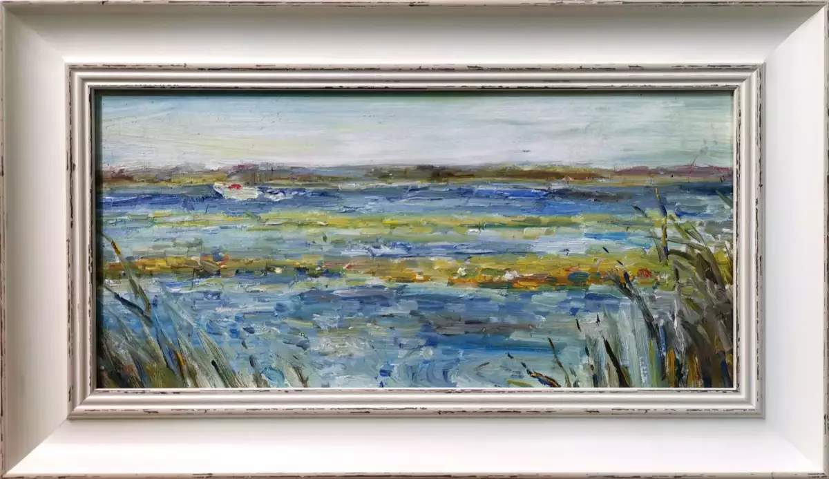 Картина. Олеся Фатеева По волнам картон, масло, 16х33 см. Авторская живопись.