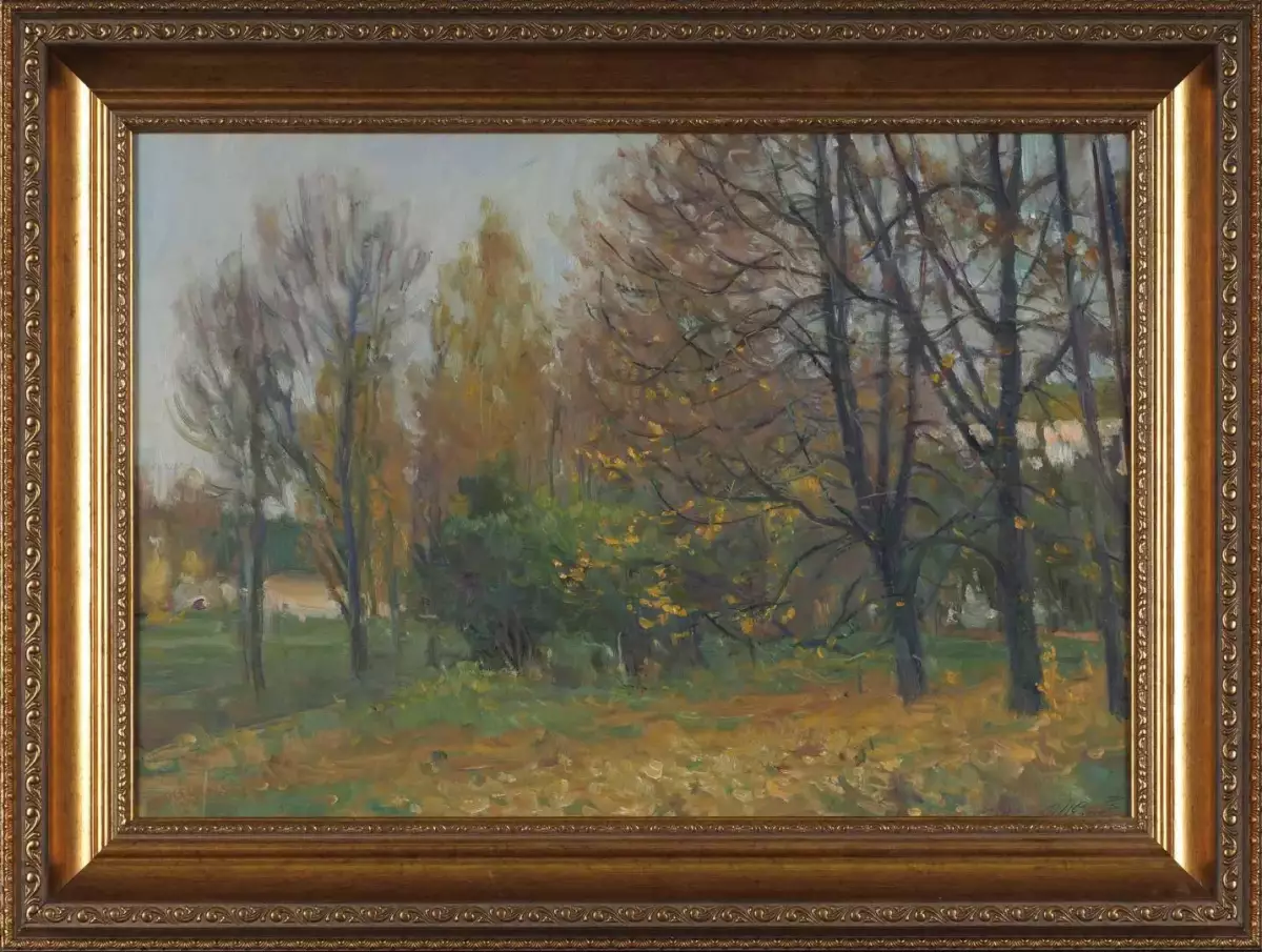 Картина. Евгений Щеглов Парк осенью. Константиново, картон, масло. 34х50 см. Авторская живопись.