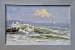 Картина. Александр Крымовский. Морской прибой. Холст, картон, масло. 25х30см. Авторская живопись.