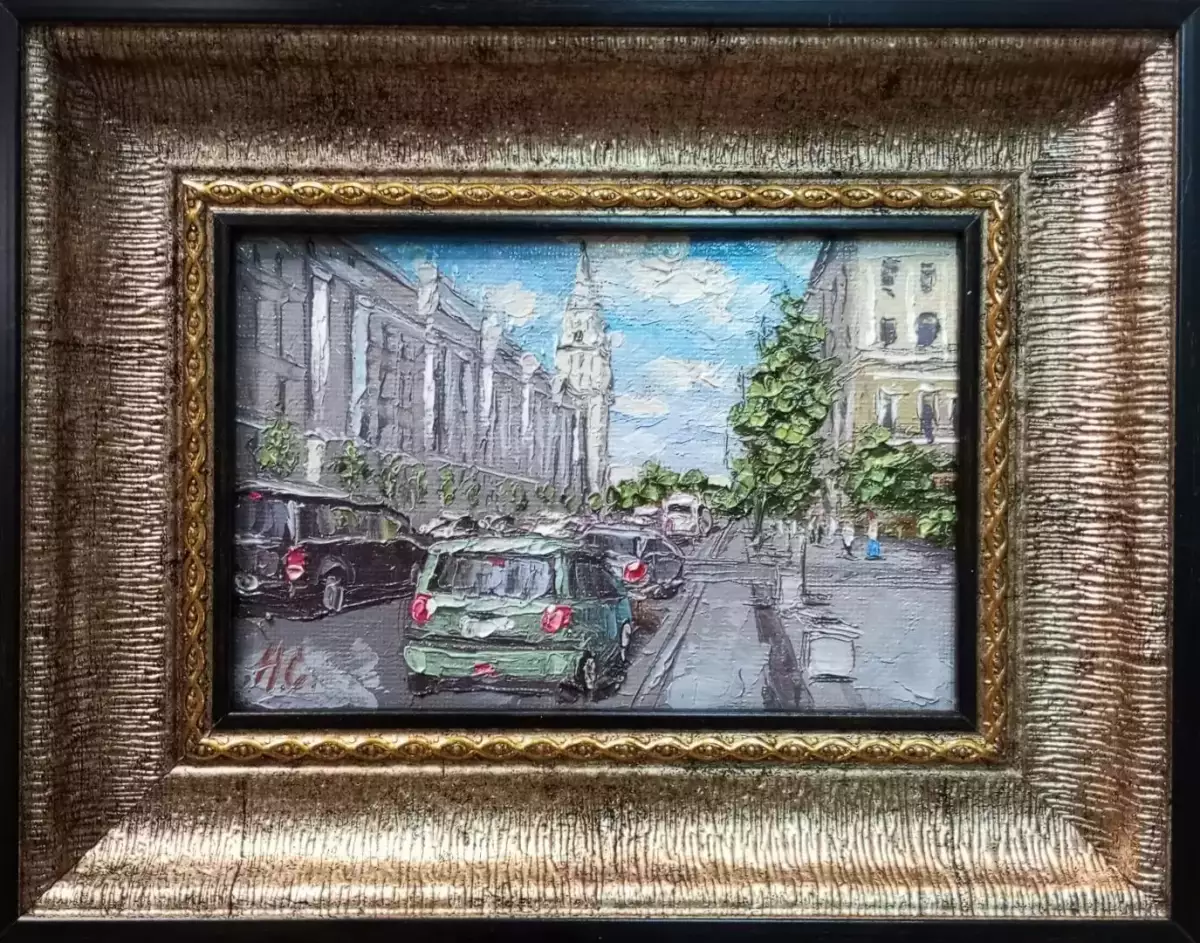 Картина. Сергей Нелюбин. Вид на ЮВЖД. Холст, масло. 10х15см. Авторская живопись.