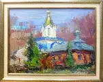 Картина. Юрий Демьянов Солнечный этюд (Задонск), двп, холст, масло, 35х45 см. Авторская живопись.