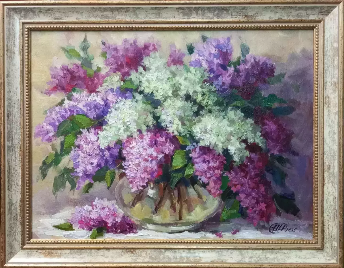 Картина. Никколова И.А. Сирень махровая. Холст, масло. 30х40 см. Авторская живопись.