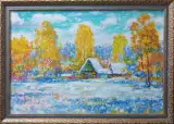 Картина. Сулеков Юрий Первый снег, оргалит, масло, 40х60см. Авторская живопись.