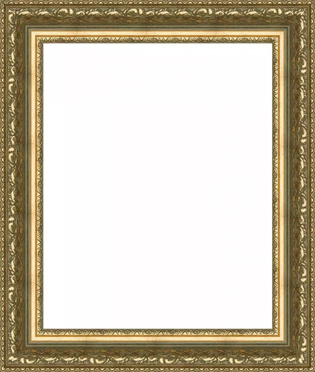 Багетная рама 25x35 для картин и зеркал, зеленая-золотая - 7,3 см, классическая, пластиковая, с креплением, 717-16