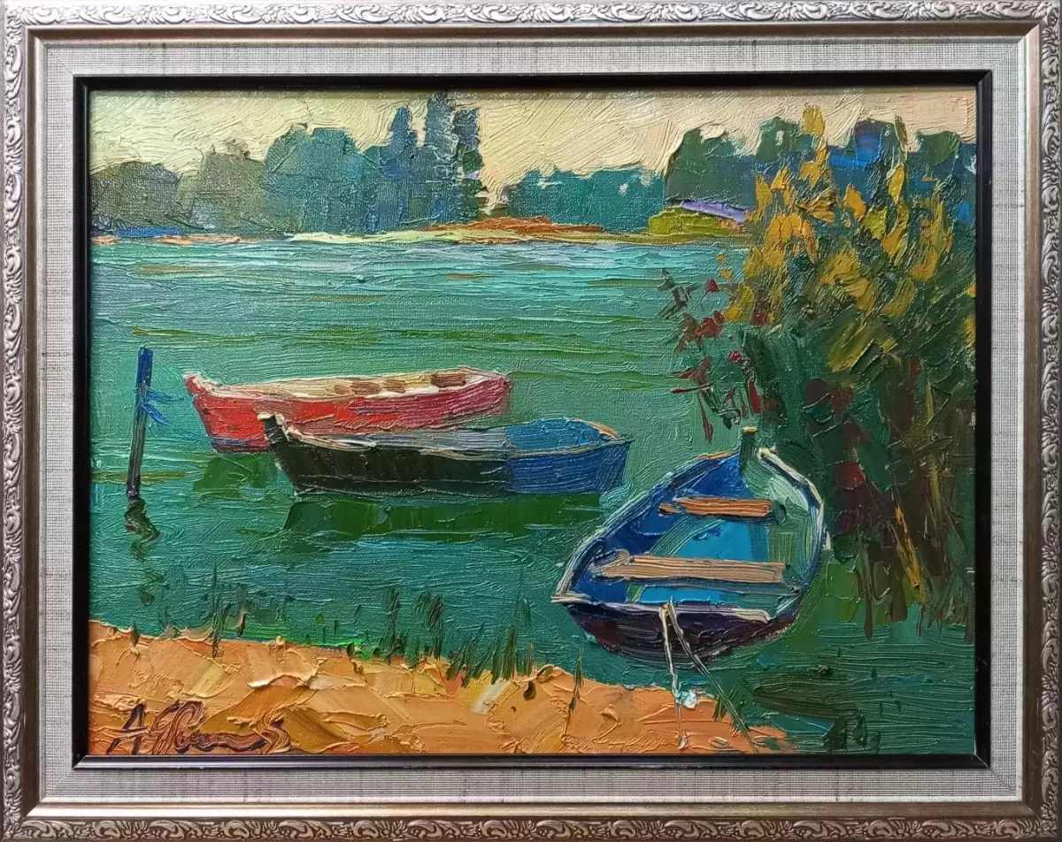 Картина. Александр Филиппов Лодочки Дона, холст, масло, 30х40 см. Авторская живопись.