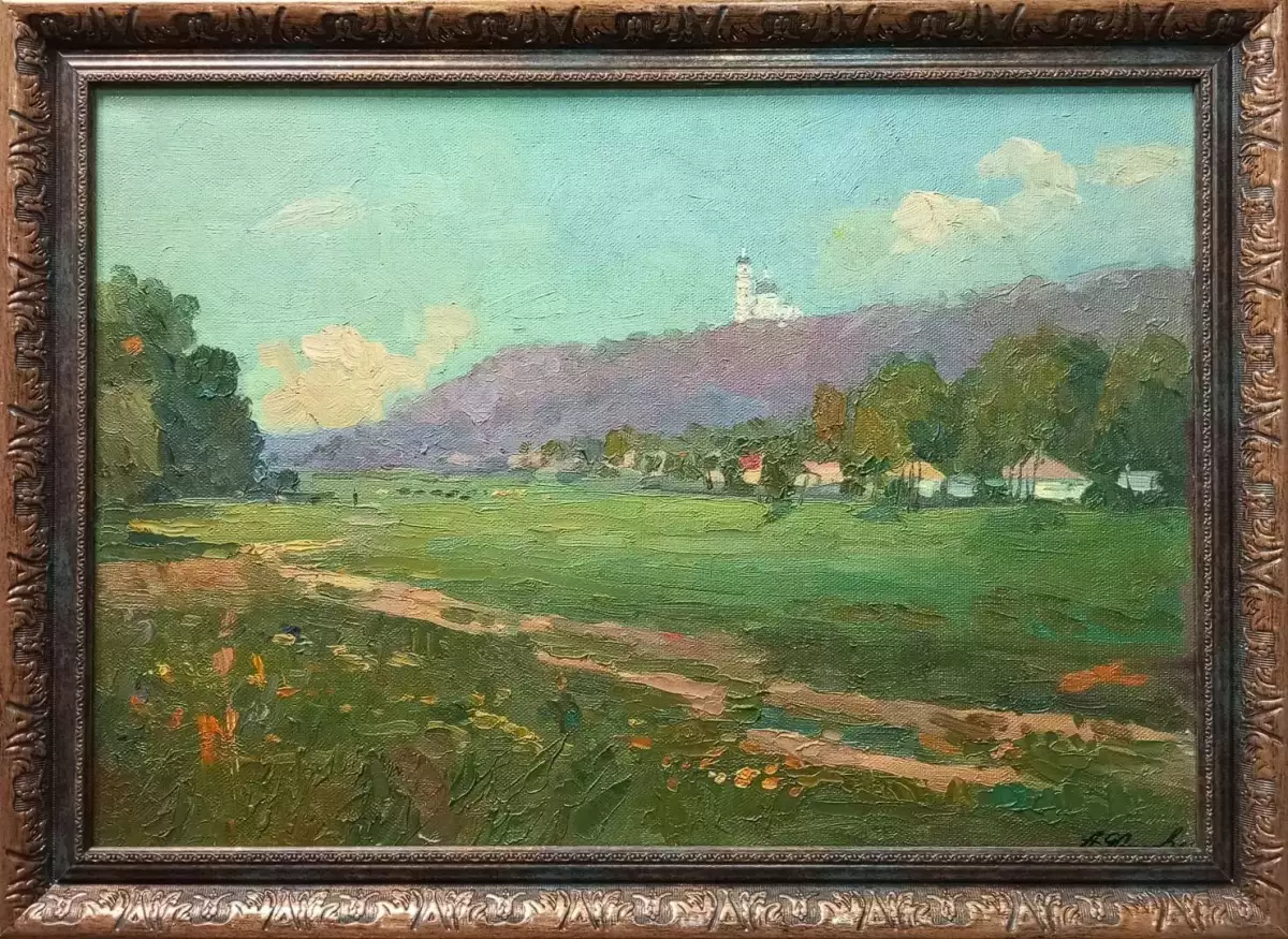 Картина. Александр Филиппов Над просторами с. Мгар, холст, масло, 35х50 см. Авторская живопись.