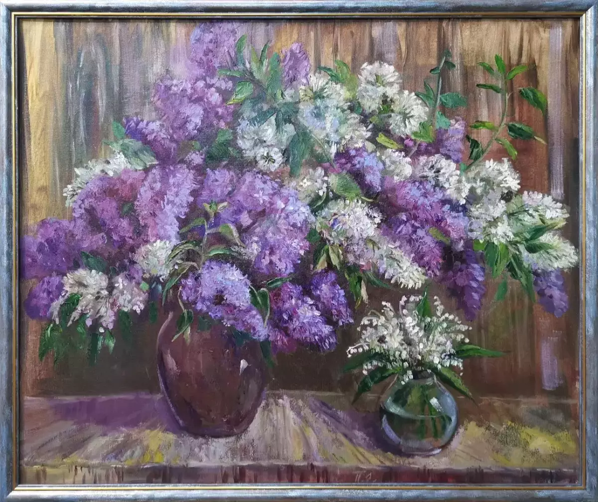 Картина. Ольга Пономарева Сирень, картон, масло, 50х60 см, габ 53х63 см. Авторская живопись.